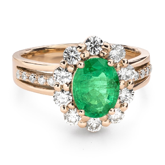 Zelta gredzens ar dārgakmeņiem "Smaragds 56"